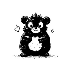 Playful bear illustration in monochromatic style radiating charm and innocence with a whimsical