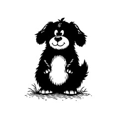 Playful black puppy drawing illustration, cartoon animal with soft fur and charming expression