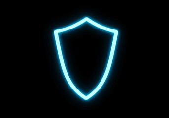A glowing blue shield emblem against a stark black backdrop security concept