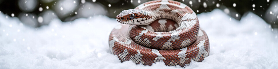 Obraz premium Minimalist snake design coiled in harmony over snowy backdrop