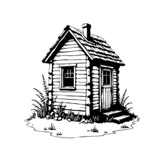 Rustic dwelling a quaint isolated cabin sketched black and white small house with chimney amidst