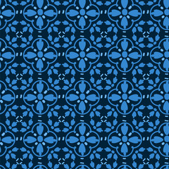 Mediterranean pattern seamless, dark blue azulejo theme