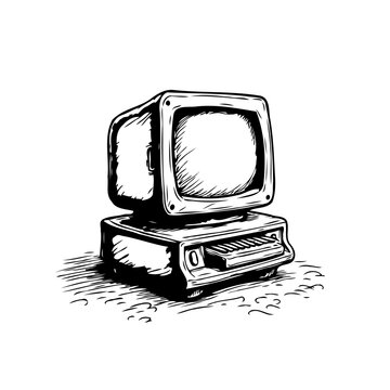 Vintage computer illustration showcasing technology's bygone era with nostalgic charm capturing