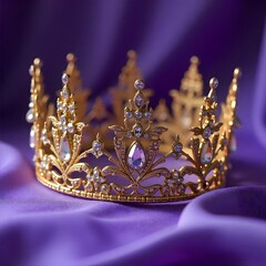 Golden royal crown with sparkling gemstones high resolution photo