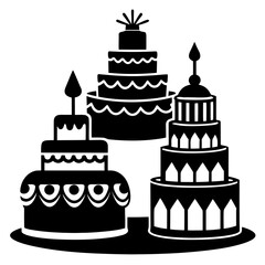 Birthday cakes vector clean black silhouette design white background