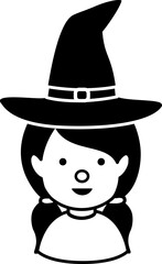 Cute Halloween witch face silhouette clipart isolated. 
Young  Halloween witch avatar silhouette.
Transparent background.