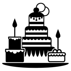Birthday cakes vector clean black silhouette design white background