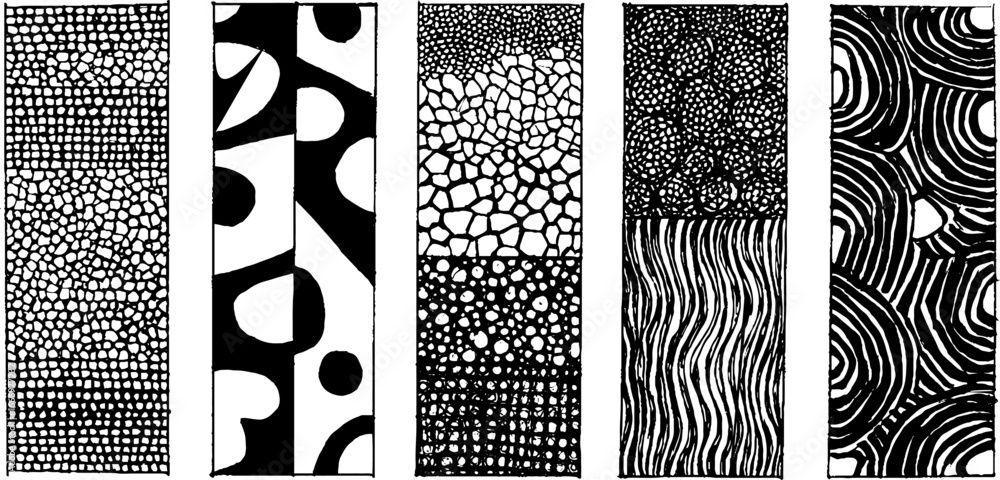 Aufkleber set of hand drawn geometric textures with diamonds and abstract patterns for design