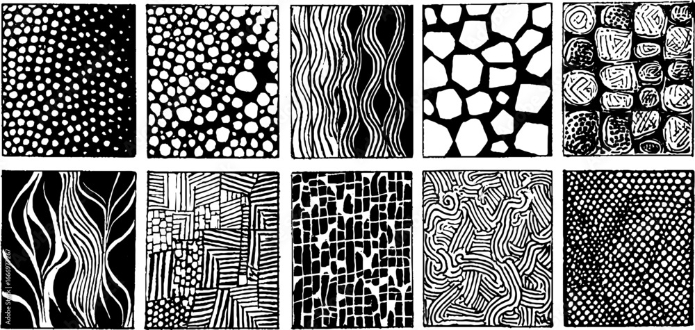 Poster hand drawn geometric textures set with diamonds and patterns for creative design