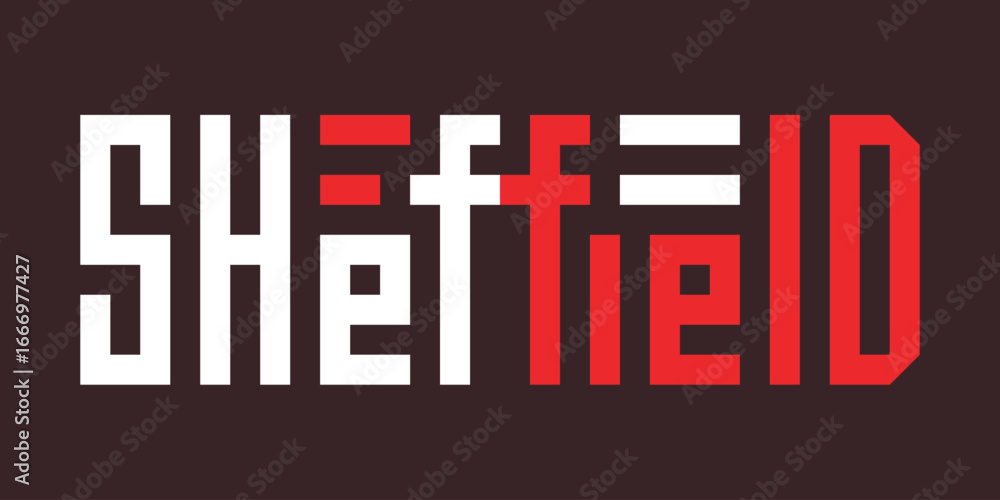 Poster modern bold display sheffield text graphic with red and white elements