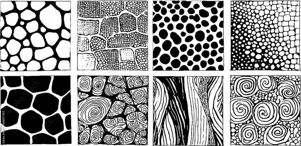 Poster collection of hand drawn geometric patterns and textures for creative design projects