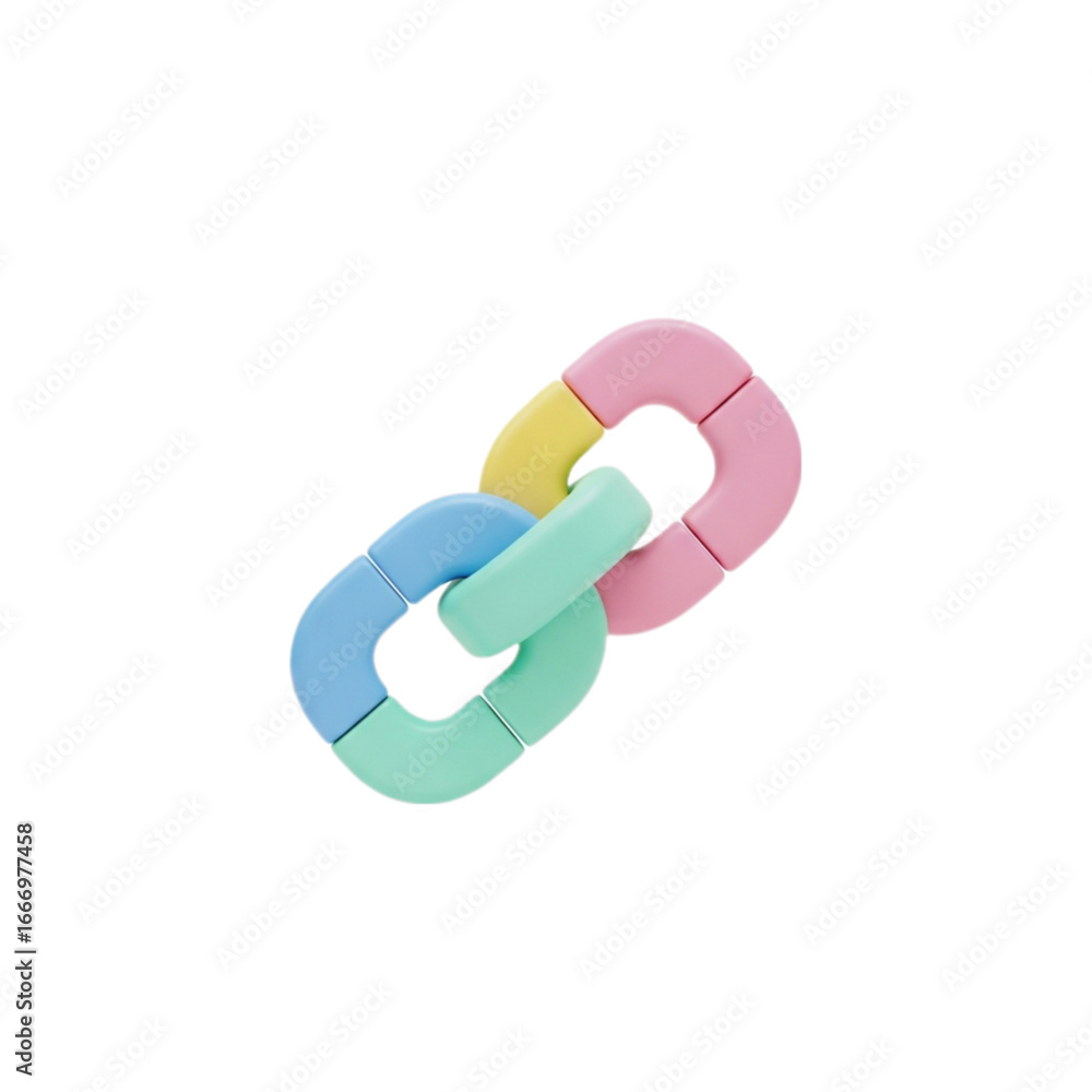 Poster colorful interlocking chain links isolated on transparent background