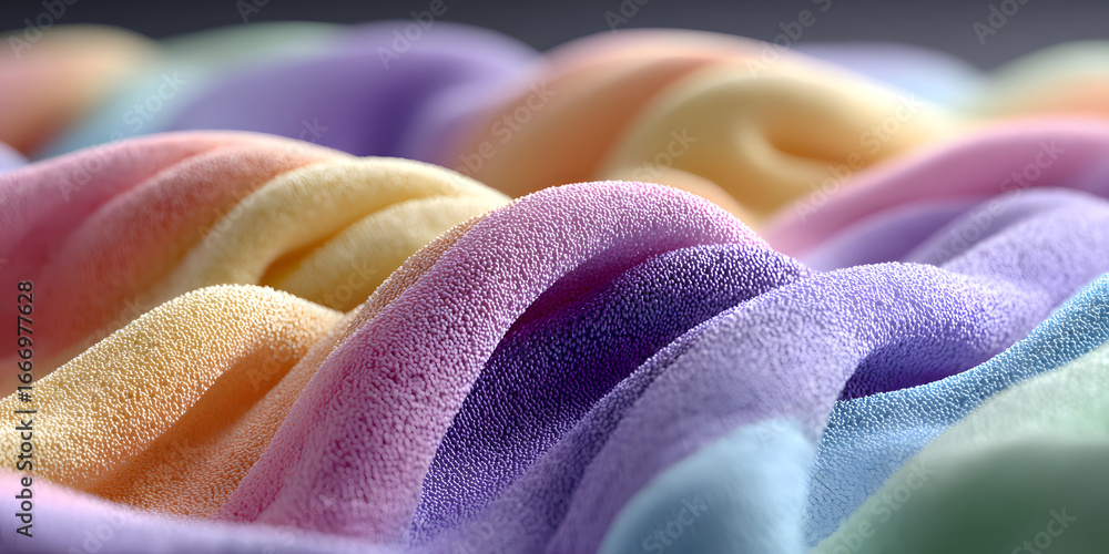 Poster photo of pastel rainbow fabric texture background wih soft colors, creating a mooth and vibrant surf