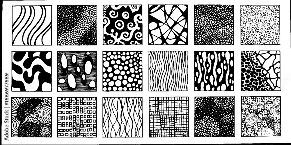 Poster set of hand drawn psychedelic textures with fluid wave patterns for design