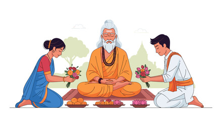 Spiritual Offering to a Guru in a Traditional Indian Setting