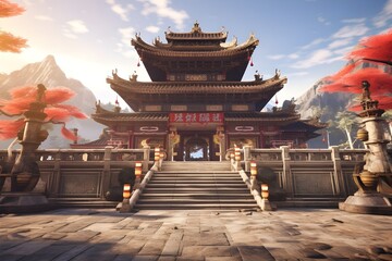 Ancient Asian Temple – Intricate Traditional Architecture with Vibrant Colors, Cultural Heritage Landmark and Spiritual Monument in Asia, Captured in Ultra HD 8K Resolution
