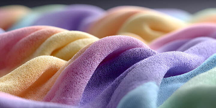 Photo of pastel rainbow fabric texture background wih soft colors, creating a mooth and vibrant surface or various design applicatons and artistic expressios