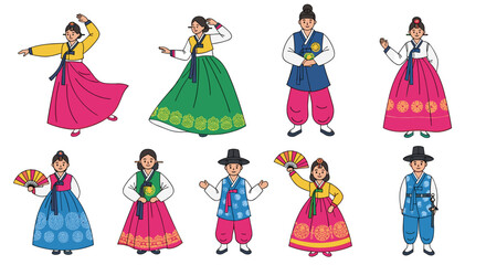 Traditional Korean Clothing People Dancing and Posing