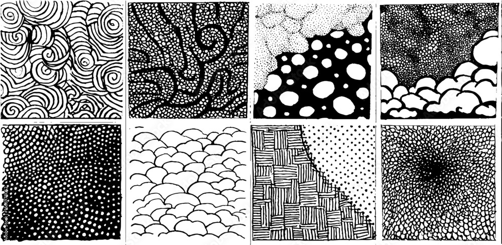 Poster diverse collection of hand drawn fluffy cloud texture patterns for creative design