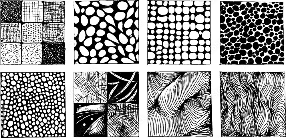 Poster collection of hand drawn texture patterns and grids for creative design