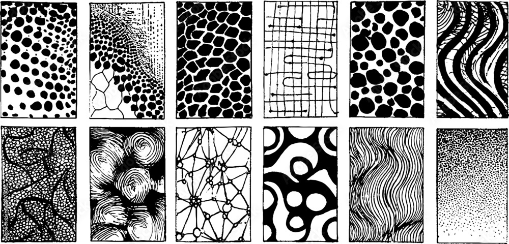 Poster intricate collection of hand drawn textured patterns and grids for creative design