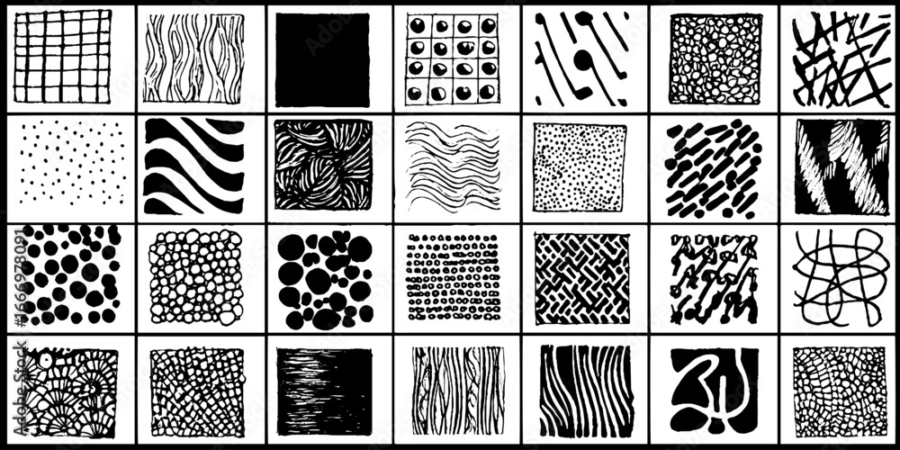 Poster diverse collection of hand drawn texture patterns and grids for creative design