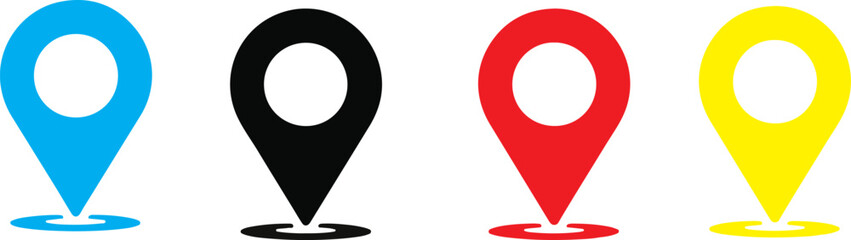  Map pin icon .Map maker.Adress pin.Flat icon set of location and map pins.Black red blue yellow location pin symbols with concentric circles map marker pointer.map location icon set .Navigation sign.