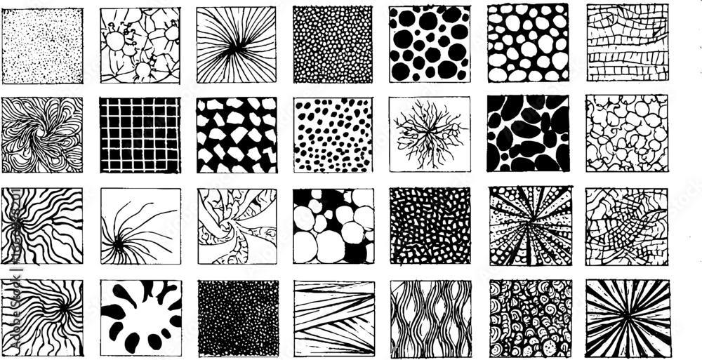 Poster collection of hand drawn texture patterns featuring snowflakes and abstract designs