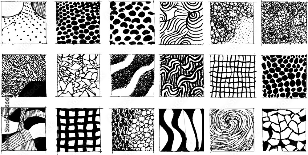 Poster set of hand drawn texture patterns with tiny dots and abstract designs for creative use