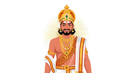 Illustration of Ancient Indian Royal Figure with Ornate Crown and Jewelry