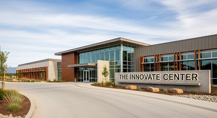The Innovate Center: Modern building exterior with glass facade and landscaping.