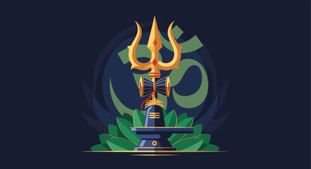 Shiva Lingam and Trident with Om Symbol Worship