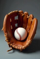 Baseball glove holding white ball high resolution picture