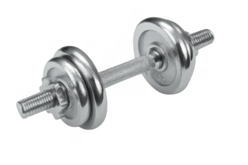 Adjustable chrome dumbbell isolated on transparent background for fitness concept