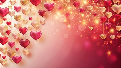 Obraz premium Romantic Festive Background with Hanging Hearts and Sparkling Lights