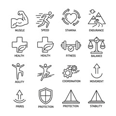 Set of fitness and health icons isolated on white background