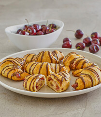 chocolate cherry cheesecake crescent rolls, low angle shot