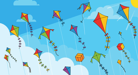Colorful Kites Soaring High on a Bright Sunny Day