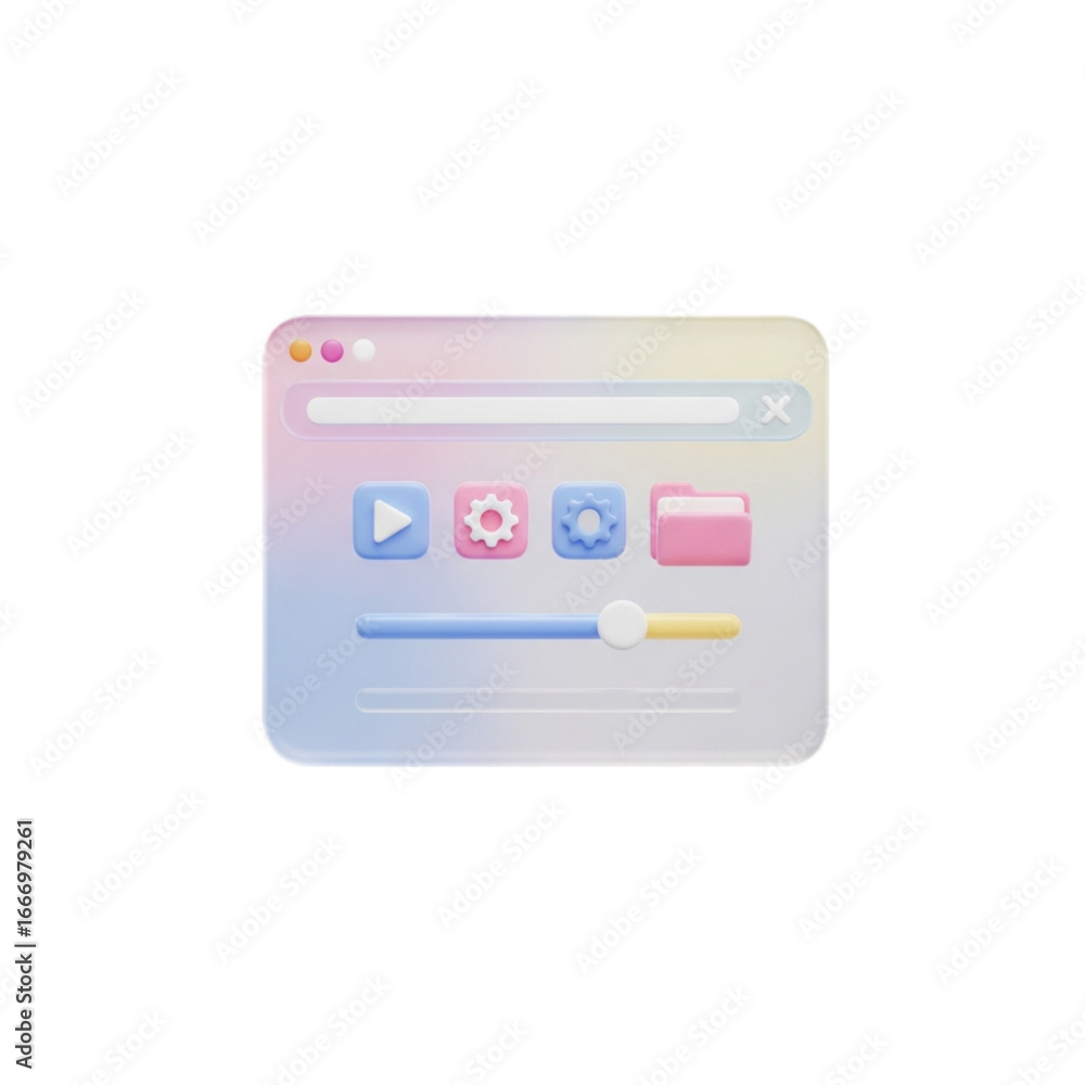 Poster 3d ui elements for a modern interface with pastel colors isolated on transparent background