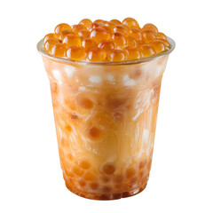 Delicious Bubble Tea with Tapioca Pearls, a Refreshing Beverage on Black Background