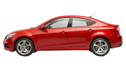 Red Car Side View Isolated on Pure White Background – High-Quality PNG Clipart