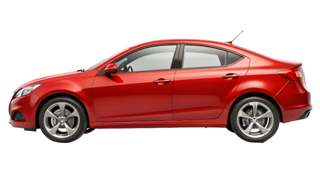 Red Car Side View Isolated on Pure White Background – High-Quality PNG Clipart