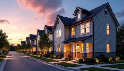 Contemporary Townhome Sunset Suburban Neighborhood