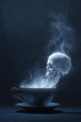 Coffee cup with smoke forming a skull shape.