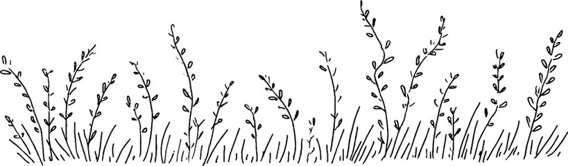 Fototapeta premium Hand drawn doodle border with grassy tuft design for creative projects