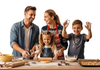 A Happy Family Baking Christmas Cookies Together in a Warm and Cozy Kitchen