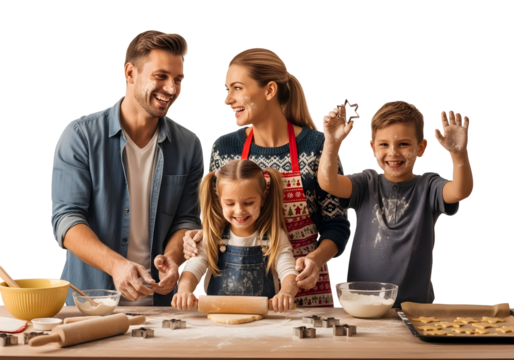 A Happy Family Baking Christmas Cookies Together in a Warm and Cozy Kitchen