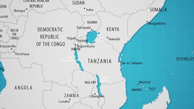 Tanzania on the World Map with Animated National Flag
