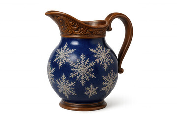 Ceramic pitcher with snowflake pattern, displaying winter holiday elegance against transparent backdrop