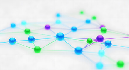Network Graph: Close-up of a network graph with nodes interconnected by thin, bright lines, without labels, on a pure white background. HD, high quality, photorealistic.